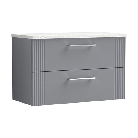 [BFPF295LSW] Partial Fluted 2 Drawer Wall Hung Vanity Unit with Sparkling White Laminate Worktop - 800mm - Satin Grey - Cutout