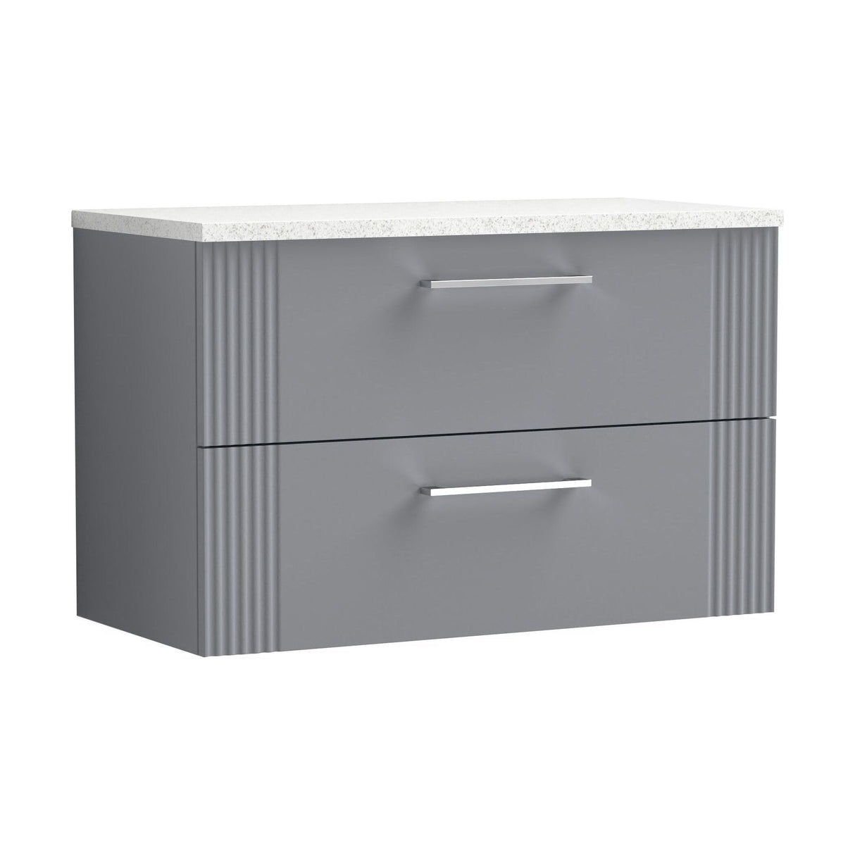 [BFPF295LSW] Belvide Retro Partial Fluted 2 Drawer Wall Hung Vanity Unit with Sparkling White Laminate Worktop, Choice of Size and Colour - Cutout