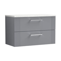 [BFPF295LSW] Belvide Retro Partial Fluted 2 Drawer Wall Hung Vanity Unit with Sparkling White Laminate Worktop, Choice of Size and Colour - Cutout
