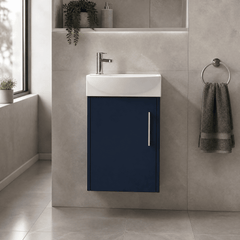 [BFPF2961R] Winshill Contemporary 1 Door Wall Hung Cloakroom Vanity Unit with Basin - Choice of Orientation and Colour