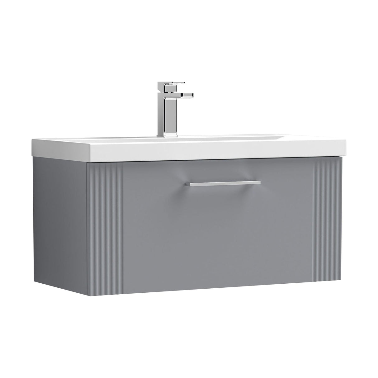 [BFPF296A] Belvide Partial Fluted 1 Drawer Wall Hung Vanity Unit with Mid-Edge 1 Tap Hole Ceramic Basin - Cutout