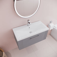 [BFPF296A] Belvide Partial Fluted 1 Drawer Wall Hung Vanity Unit with Mid-Edge 1 Tap Hole Ceramic Basin - Lifestyle 2