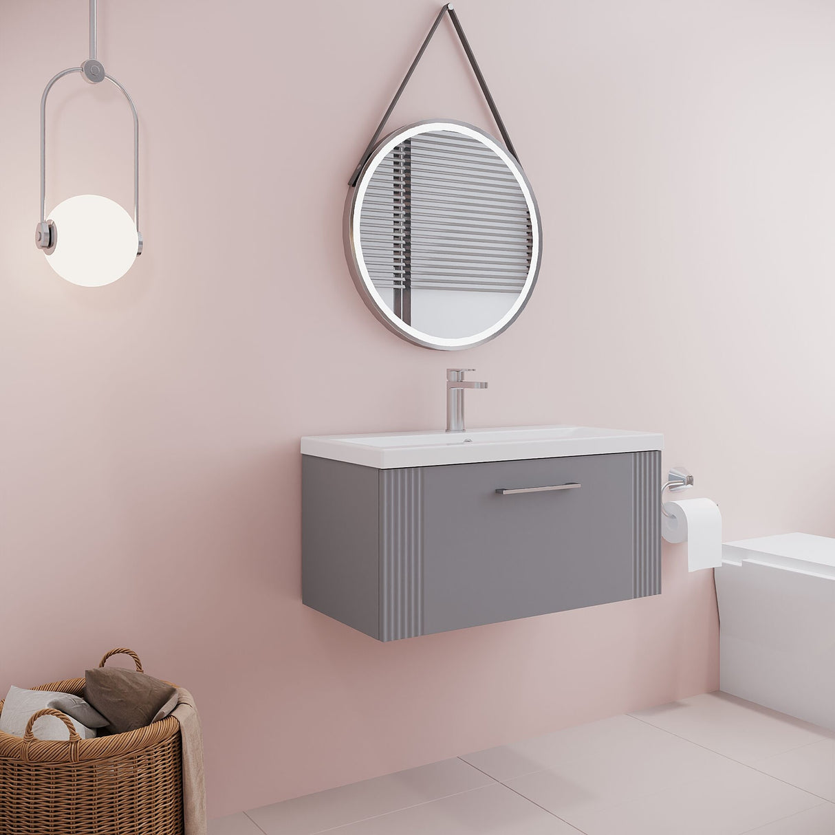 [BFPF296A] Belvide Partial Fluted 1 Drawer Wall Hung Vanity Unit with Mid-Edge 1 Tap Hole Ceramic Basin - Lifestyle 3