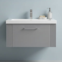 [BFPF296A] Belvide Partial Fluted 1 Drawer Wall Hung Vanity Unit with Mid-Edge 1 Tap Hole Ceramic Basin - Silo