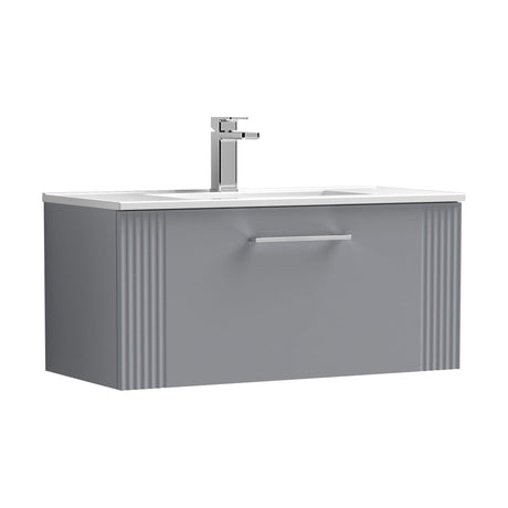 [BFPF296B] Partial Fluted 1 Drawer Wall Hung Vanity Unit with 1 Tap Hole Minimalist Basin - 800mm - Satin Grey - Cutout
