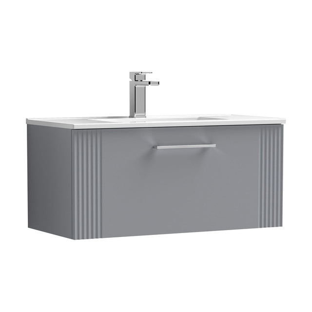 [BFPF296B] Partial Fluted 1 Drawer Wall Hung Vanity Unit with 1 Tap Hole Minimalist Basin - 800mm - Satin Grey - Cutout