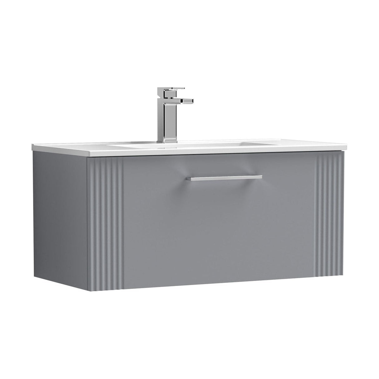 [BFPF296B] Belvide Retro Partial Fluted 1 Drawer Wall Hung Vanity Basin Unit with Minimalist Basin, Choice of Size and Colour - Cutout