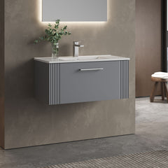 [BFPF296B] Belvide Retro Partial Fluted 1 Drawer Wall Hung Vanity Basin Unit with Minimalist Basin, Choice of Size and Colour