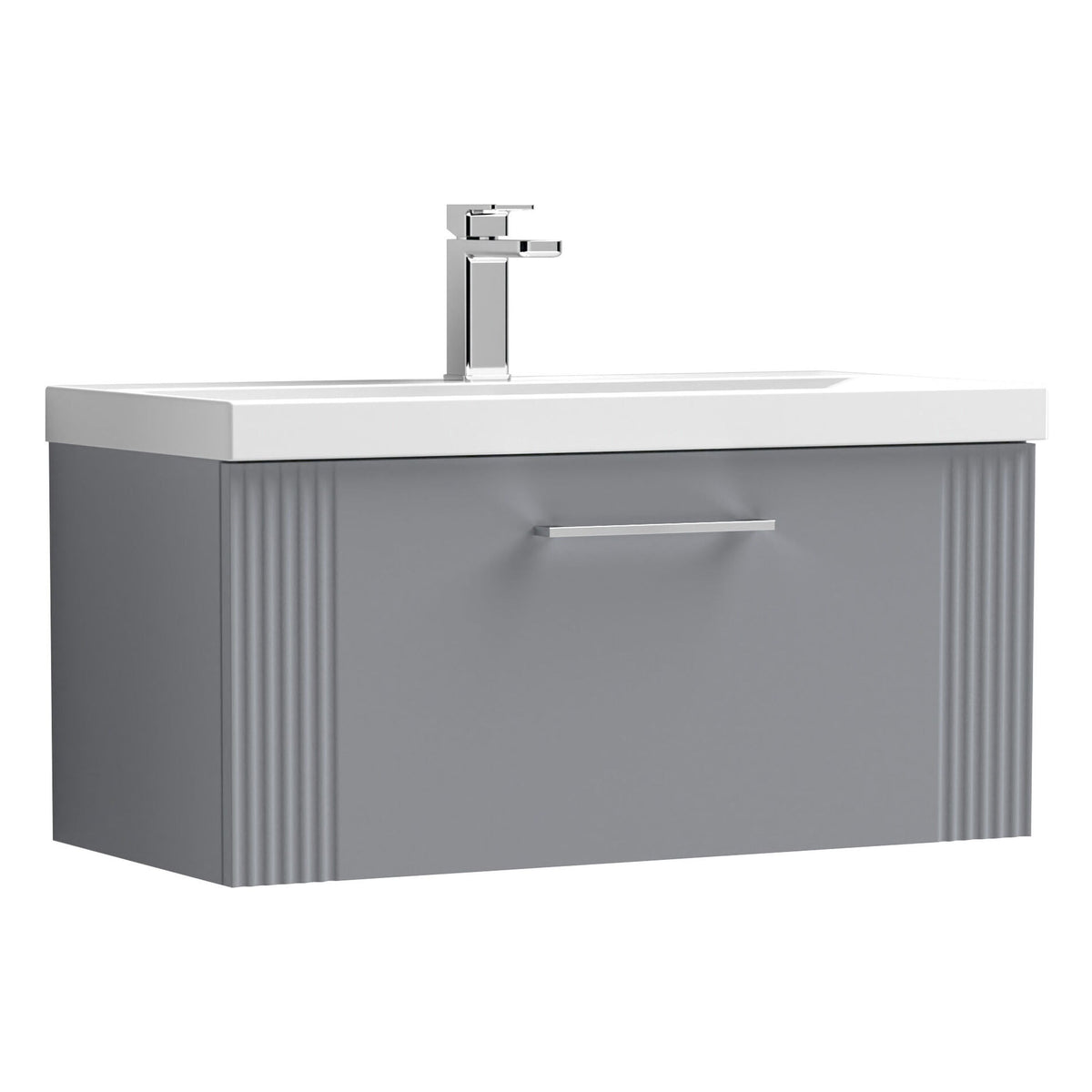 [BFPF296D] Belvide Retro Partial Fluted 1 Drawer Wall Hung Vanity Basin Unit with Thin-Edge Basin, Choice of Size and Colour - Cutout