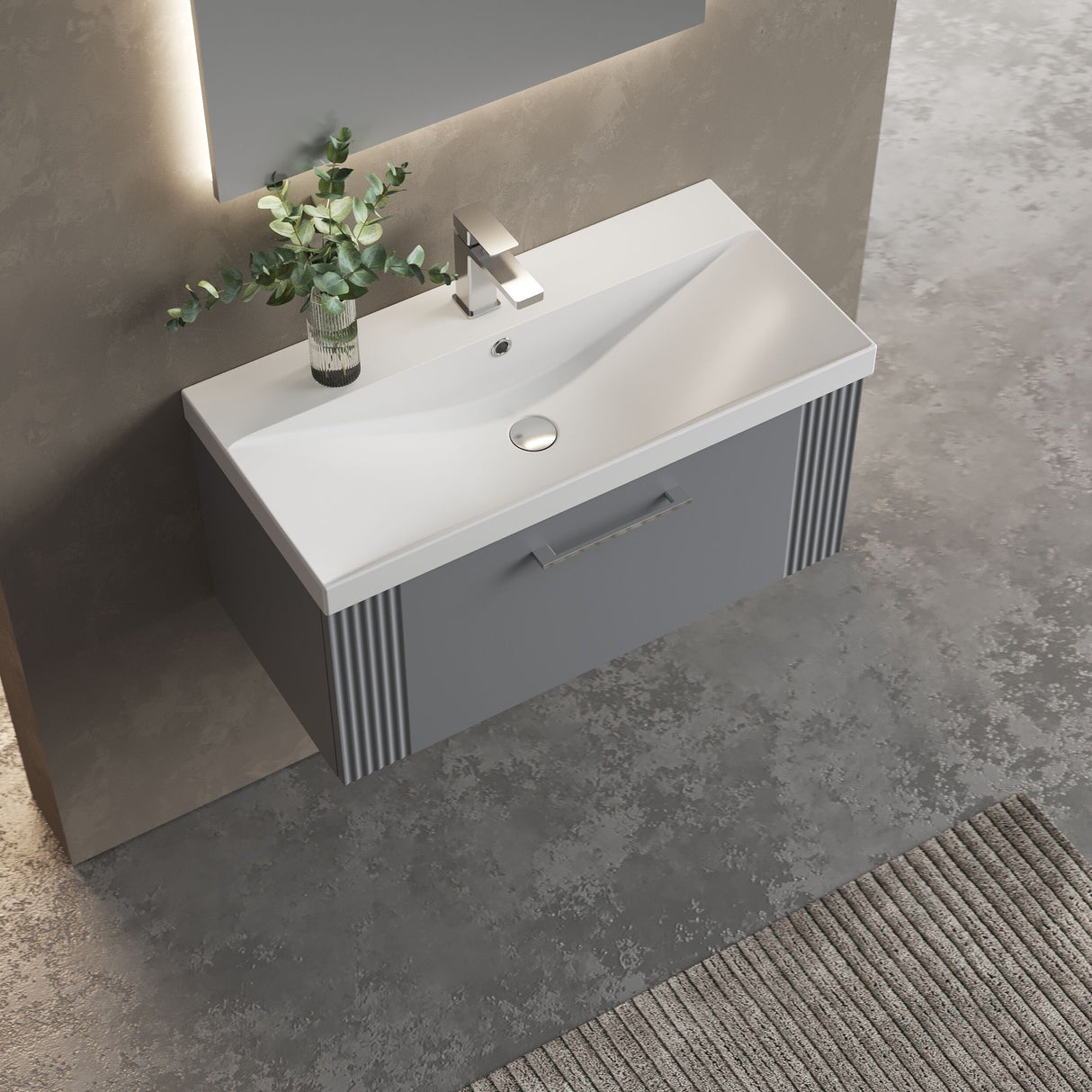 [BFPF296D] Belvide Retro Partial Fluted 1 Drawer Wall Hung Vanity Basin Unit with Thin-Edge Basin, Choice of Size and Colour - Lifestyle 2