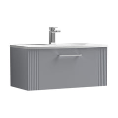 [BFPF296G] Partial Fluted 1 Drawer Wall Hung Vanity Unit with 1 Tap Hole Curved Basin- 800mm - Satin Grey - Cutout