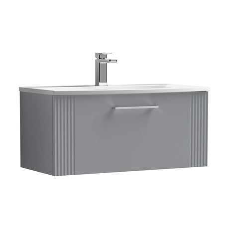 [BFPF296G] Partial Fluted 1 Drawer Wall Hung Vanity Unit with 1 Tap Hole Curved Basin- 800mm - Satin Grey - Cutout
