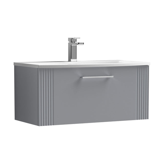 [BFPF296G] Partial Fluted 1 Drawer Wall Hung Vanity Unit with 1 Tap Hole Curved Basin- 800mm - Satin Grey - Cutout