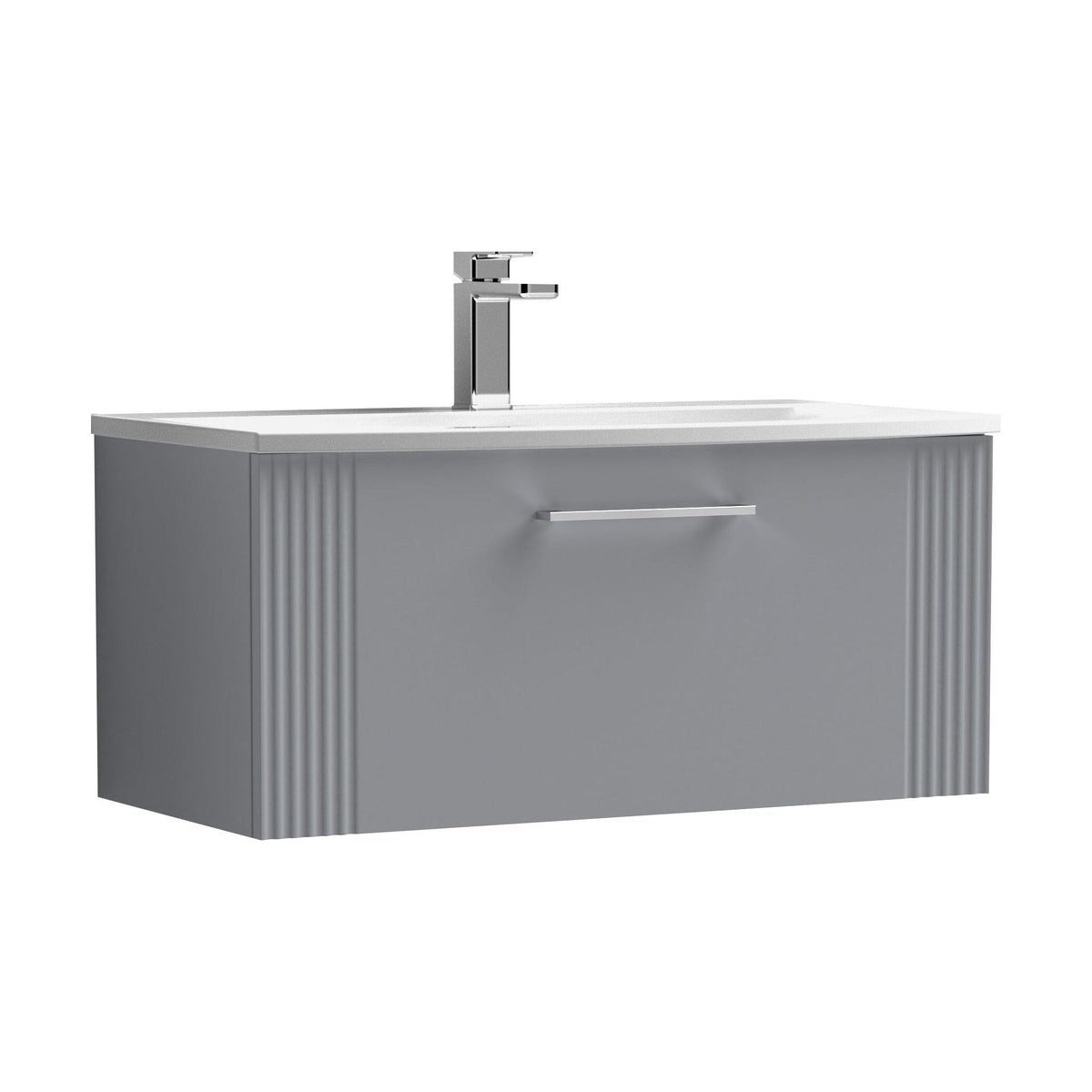 [BFPF296G] Belvide Retro Partial Fluted 1 Drawer Wall Hung Vanity Basin Unit with Curved Basin, Choice of Size and Colour - Cutout