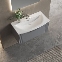 [BFPF296G] Belvide Retro Partial Fluted 1 Drawer Wall Hung Vanity Basin Unit with Curved Basin, Choice of Size and Colour - Lifestyle 2