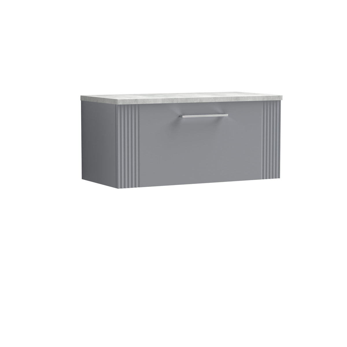 [BFPF296LBG] Belvide Retro Partial Fluted 1 Drawer Wall Hung Vanity Unit with Bellato Grey Laminate Worktop, Choice of Size and Colour - Cutout