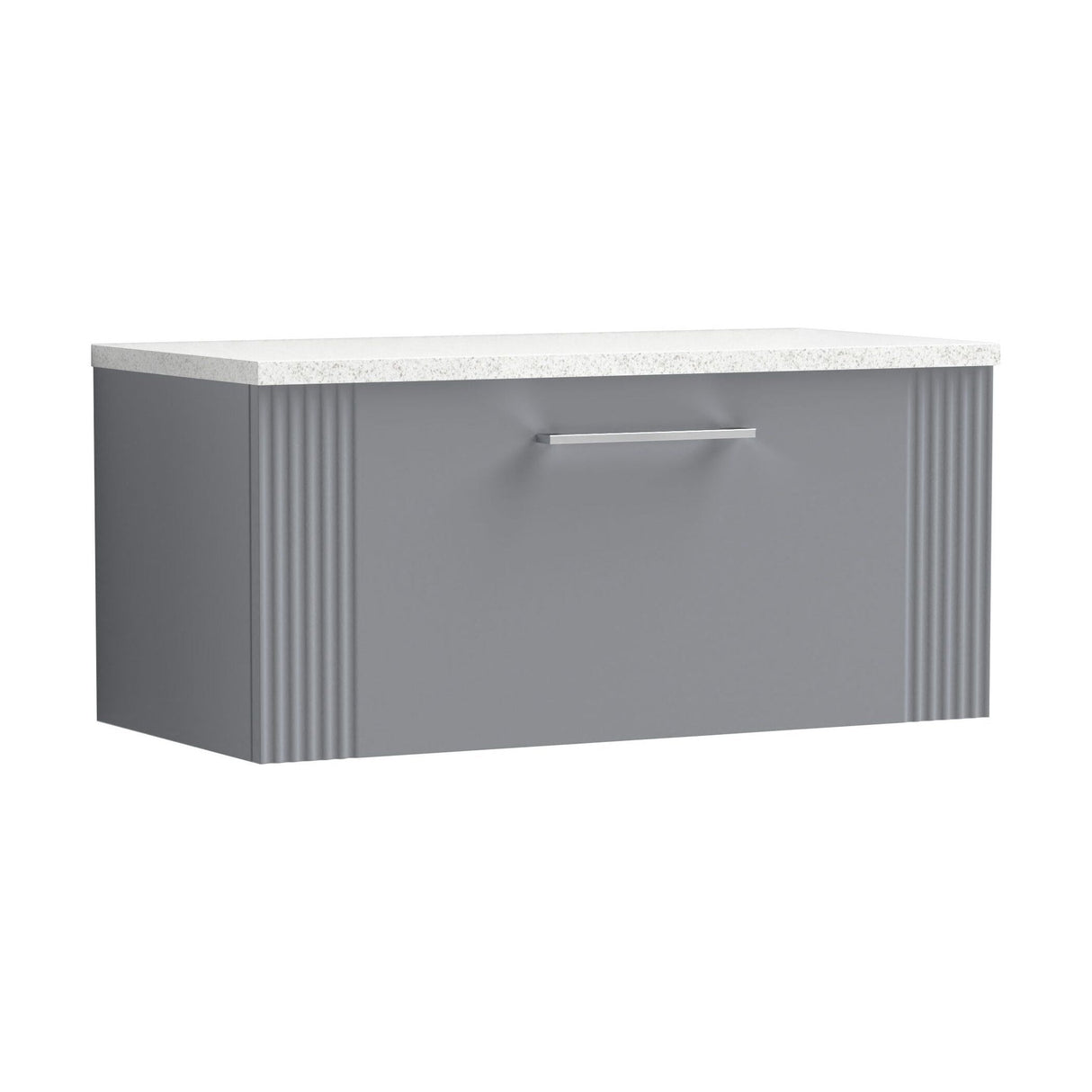 [BFPF296LSW] Belvide Retro Partial Fluted 1 Drawer Wall Hung Vanity Unit with Sparkling White Laminate Worktop, Choice of Size and Colour - Cutout