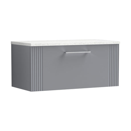 [BFPF296LSW] Belvide Retro Partial Fluted 1 Drawer Wall Hung Vanity Unit with Sparkling White Laminate Worktop, Choice of Size and Colour - Cutout