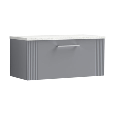 [BFPF296LSW] Partial Fluted 1 Drawer Wall Hung Vanity Unit with Sparkling White Laminate Worktop - 800mm - Satin Grey - Cutout