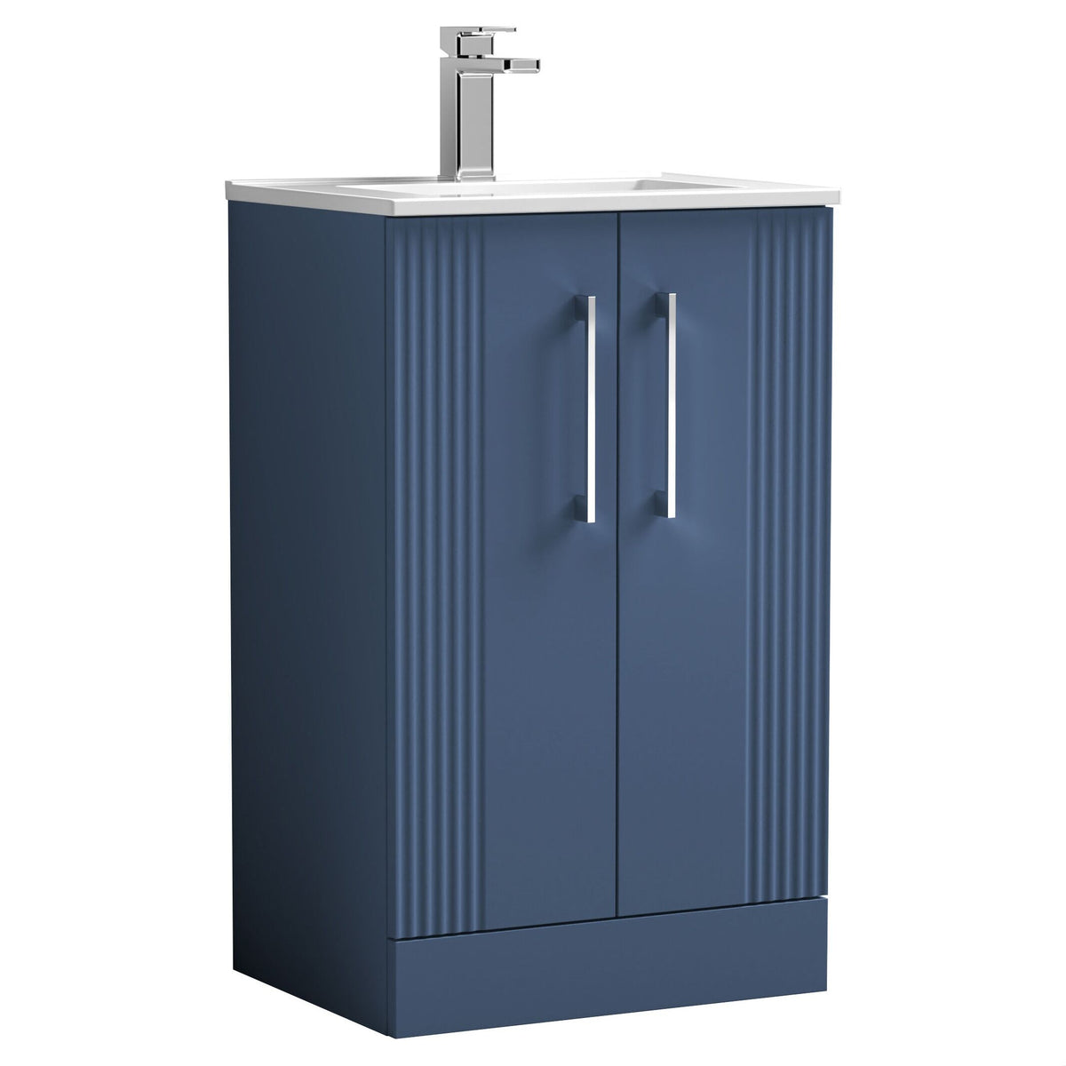 [BFPF323B] Belvide Retro Partial Fluted 2 Door Floor Standing Vanity Basin Unit with Minimalist Basin, Choice of Size and Colour - Cutout