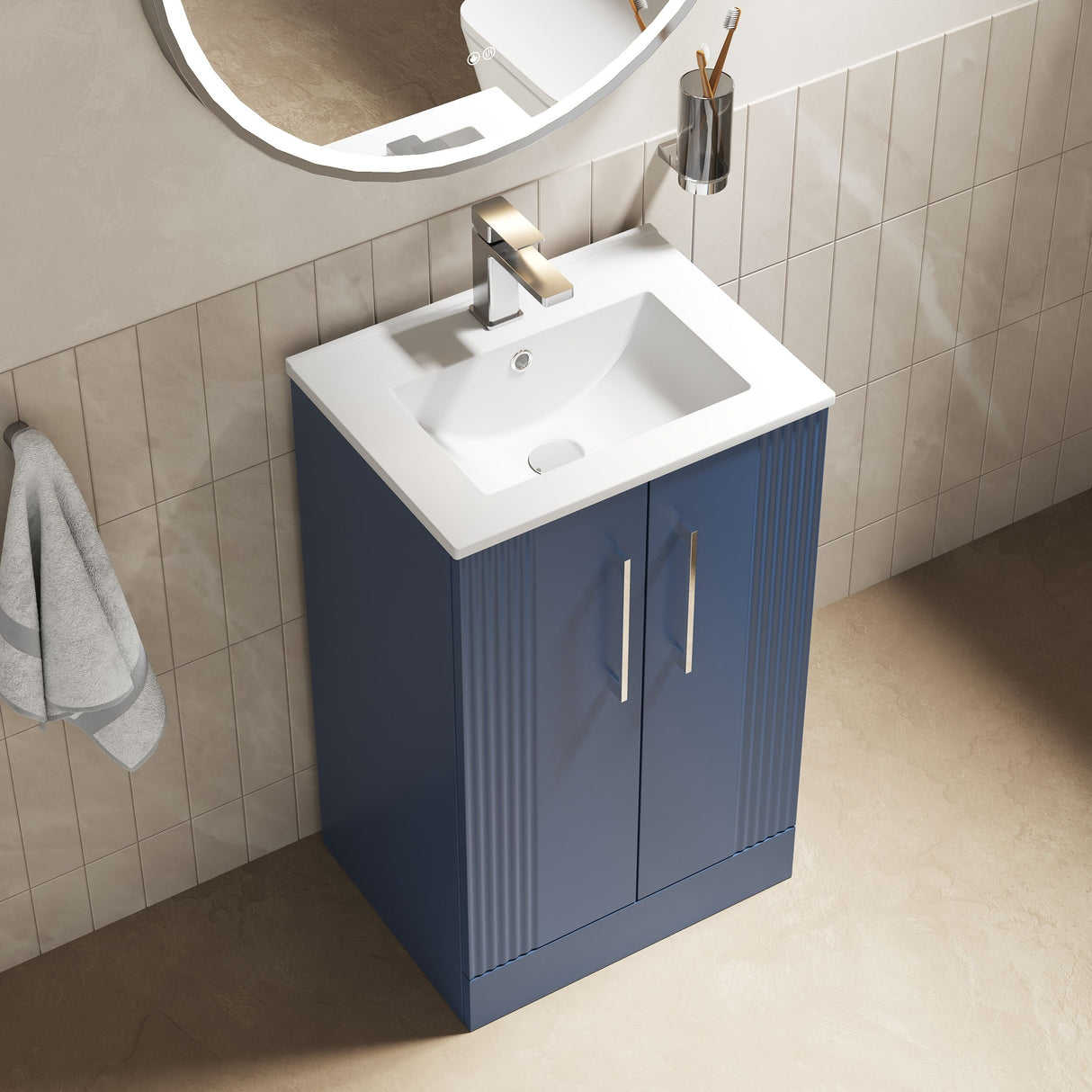 [BFPF323B] Belvide Retro Partial Fluted 2 Door Floor Standing Vanity Basin Unit with Minimalist Basin, Choice of Size and Colour - Lifestyle 2
