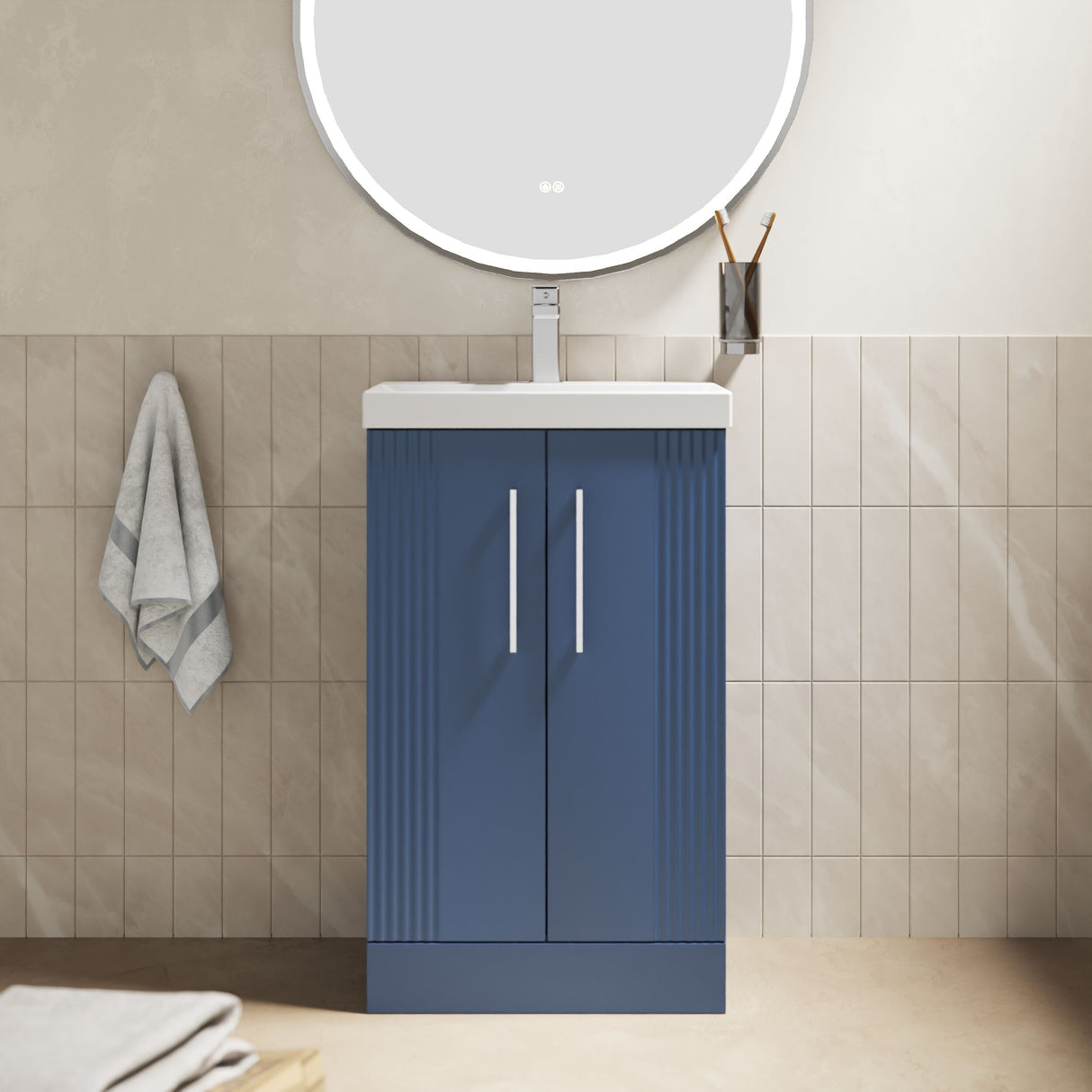 [BFPF323D] Belvide Retro Partial Fluted 2 Door Floor Standing Vanity Basin Unit with Thin-Edge Basin, Choice of Size and Colour - Lifestyle 1