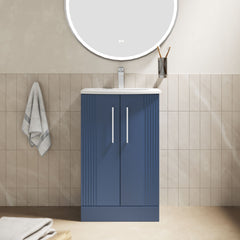 [BFPF323G] Belvide Retro Partial Fluted 2 Door Floor Standing Vanity Basin Unit with Curved Basin, Choice of Size and Colour - Lifestyle 1