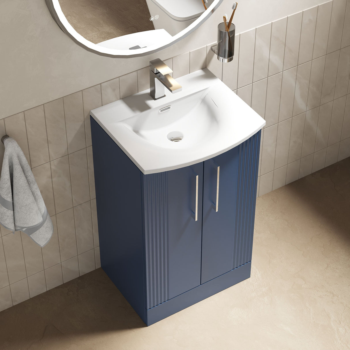[BFPF323G] Belvide Retro Partial Fluted 2 Door Floor Standing Vanity Basin Unit with Curved Basin, Choice of Size and Colour - Lifestyle 2