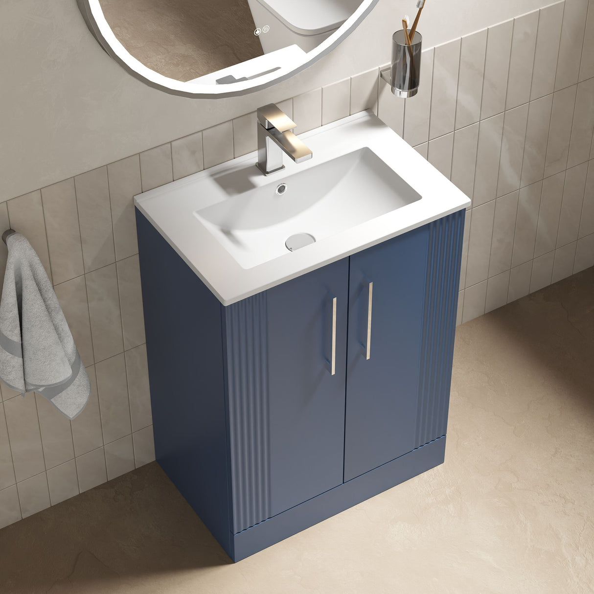 [BFPF325B] Belvide Retro Partial Fluted 2 Door Floor Standing Vanity Basin Unit with Minimalist Basin, Choice of Size and Colour - Lifestyle 2
