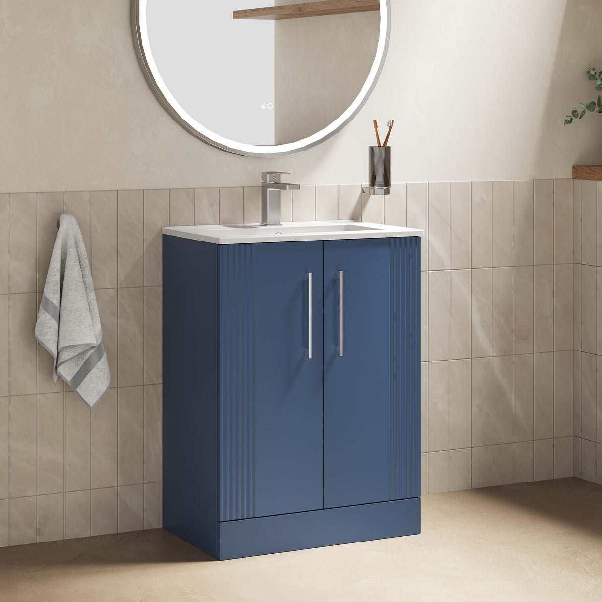 [BFPF325B] Belvide Retro Partial Fluted 2 Door Floor Standing Vanity Basin Unit with Minimalist Basin, Choice of Size and Colour - Lifestyle 3