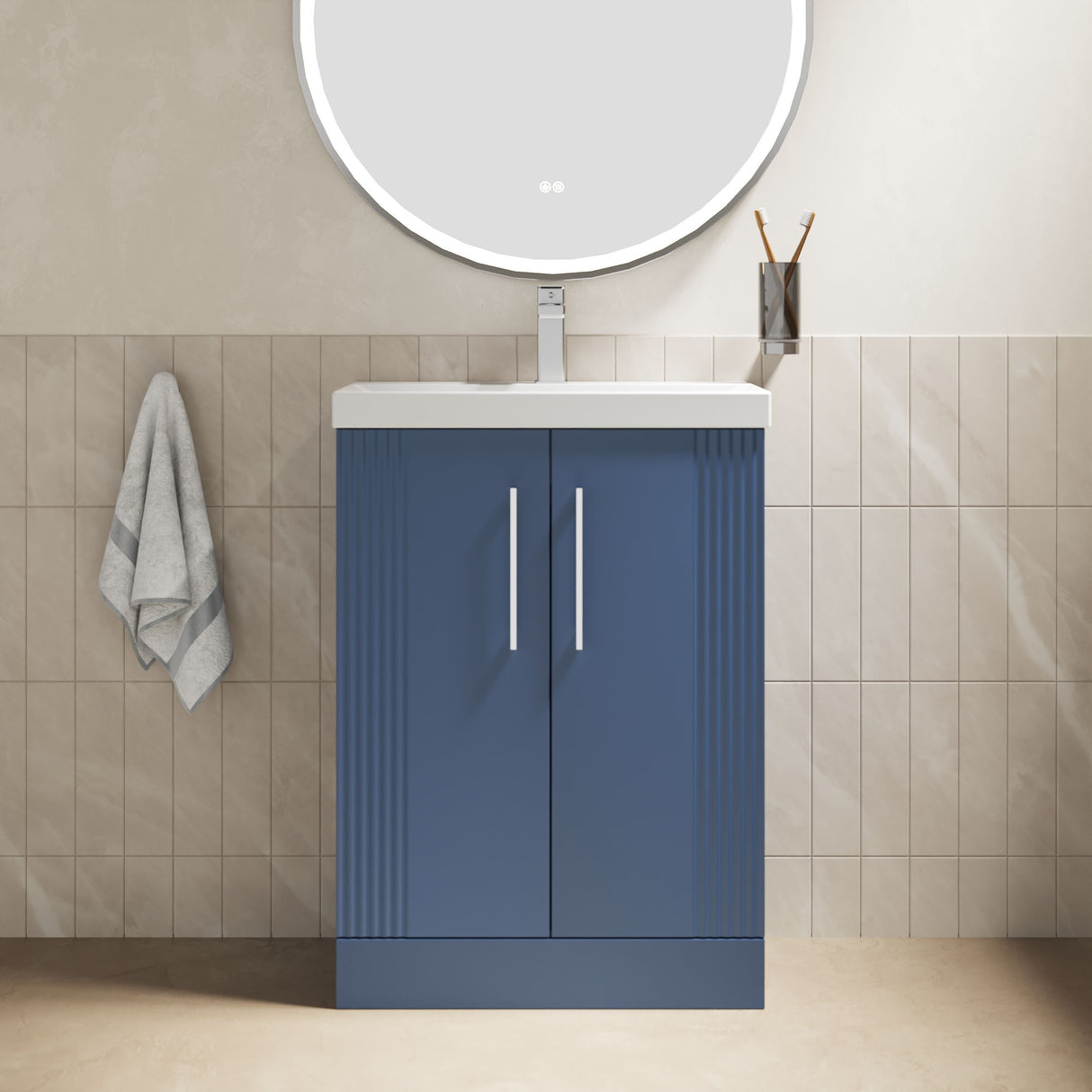 [BFPF325D] Belvide Retro Partial Fluted 2 Door Floor Standing Vanity Basin Unit with Thin-Edge Basin, Choice of Size and Colour - Lifestyle 1