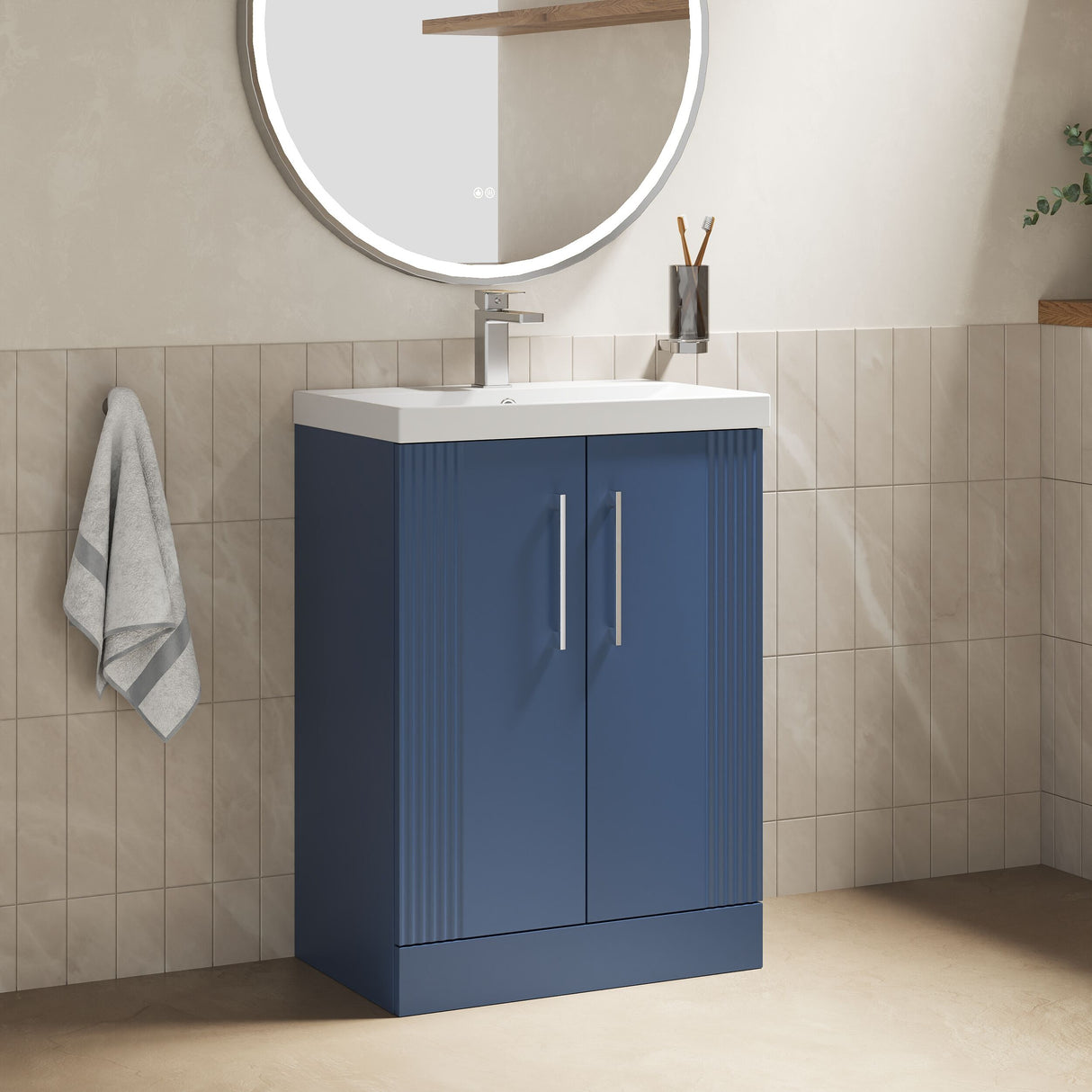 [BFPF325D] Belvide Retro Partial Fluted 2 Door Floor Standing Vanity Basin Unit with Thin-Edge Basin, Choice of Size and Colour - Lifestyle 3