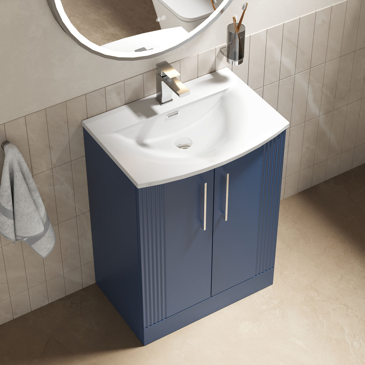 [BFPF325G] Belvide Retro Partial Fluted 2 Door Floor Standing Vanity Basin Unit with Curved Basin, Choice of Size and Colour - Lifestyle 2
