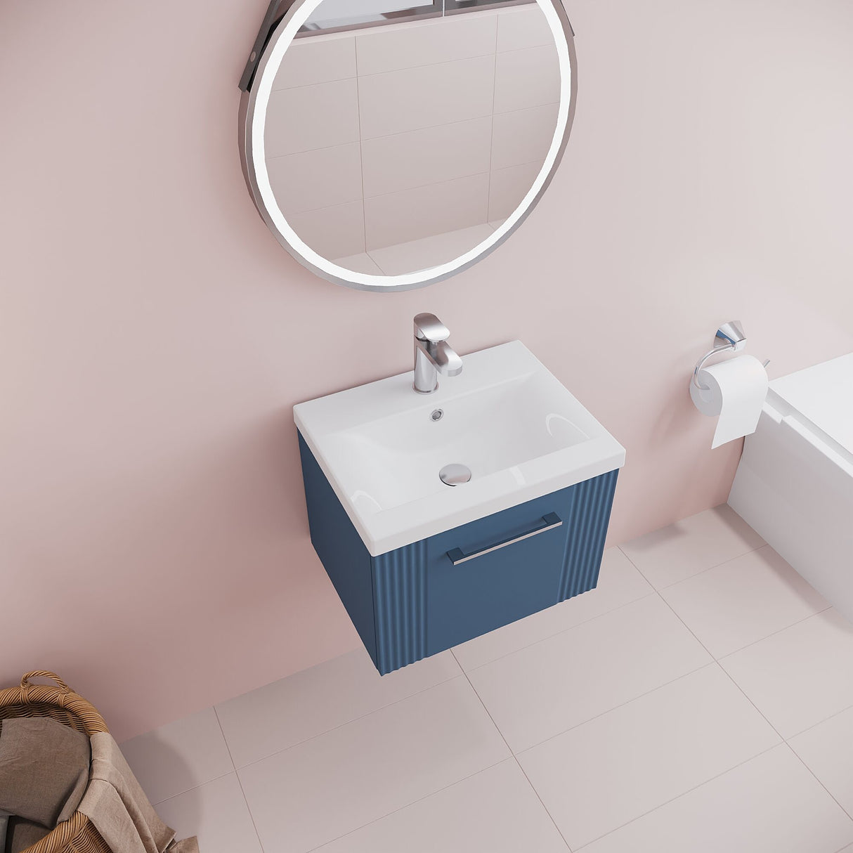 [BFPF391A] Belvide Partial Fluted 1 Drawer Wall Hung Vanity Unit with Mid-Edge 1 Tap Hole Ceramic Basin - Lifestyle 2