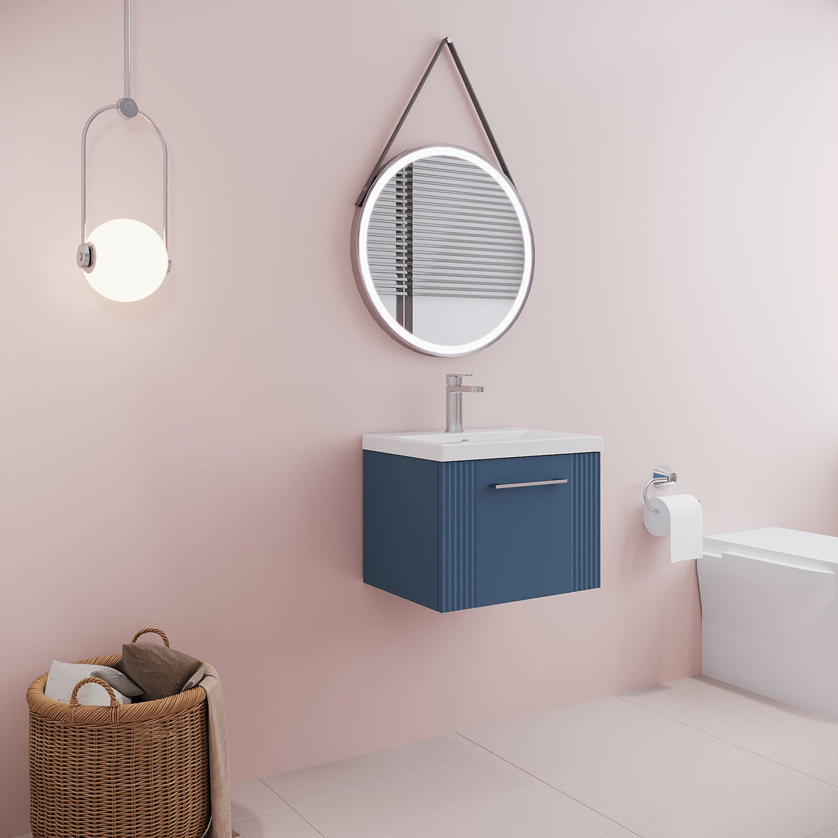 [BFPF391A] Belvide Partial Fluted 1 Drawer Wall Hung Vanity Unit with Mid-Edge 1 Tap Hole Ceramic Basin - Lifestyle 3