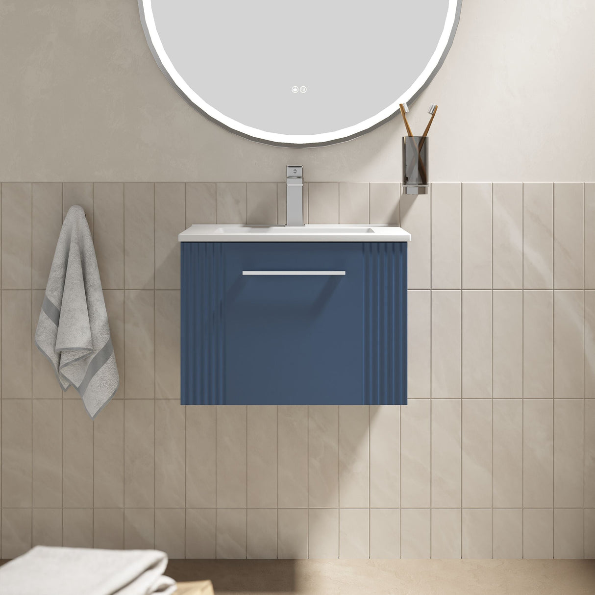 [BFPF391B] Belvide Retro Partial Fluted 1 Drawer Wall Hung Vanity Basin Unit with Minimalist Basin, Choice of Size and Colour