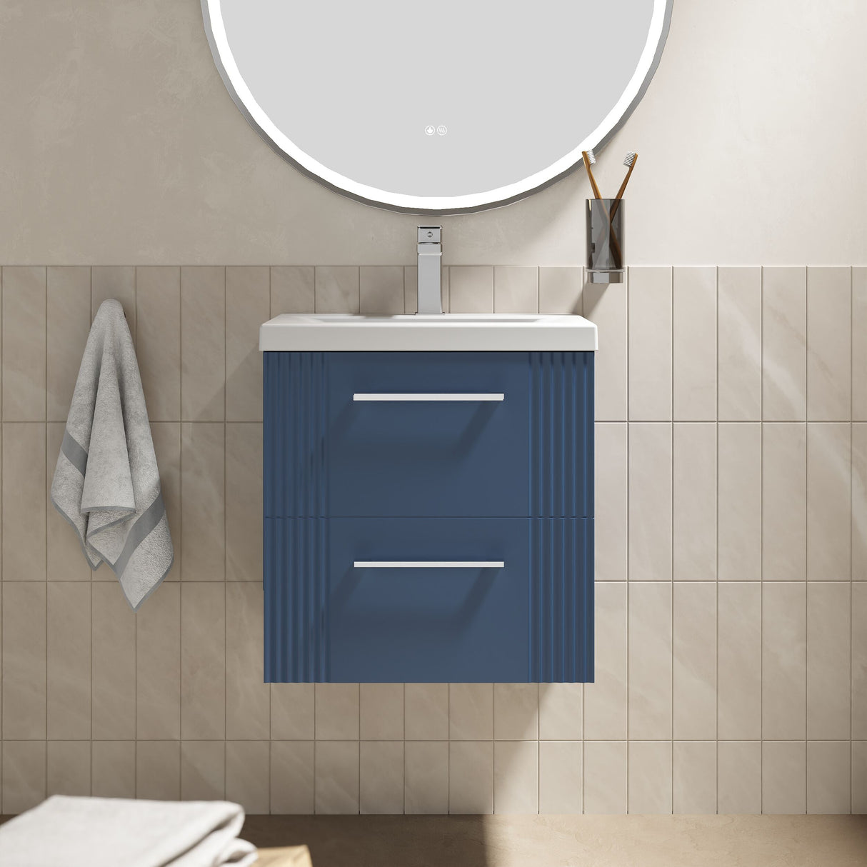 [BFPF392A] Belvide Partial Fluted 2 Drawer Wall Hung Vanity Unit with Mid-Edge 1 Tap Hole Ceramic Basin - Lifestyle 1