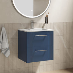 [BFPF392B] Belvide Retro Partial Fluted 2 Drawer Wall Hung Vanity Basin Unit with Minimalist Basin, Choice of Size and Colour - Lifestyle 3