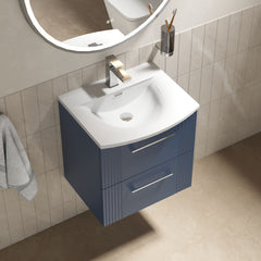 [BFPF392G] Belvide Retro Partial Fluted 2 Drawer Wall Hung Vanity Basin Unit with Curved Basin, Choice of Size and Colour - Lifestyle 2
