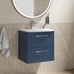 [BFPF392G] Belvide Retro Partial Fluted 2 Drawer Wall Hung Vanity Basin Unit with Curved Basin, Choice of Size and Colour - Lifestyle 3