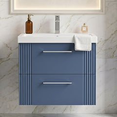 [BFPF393A] Belvide Partial Fluted 2 Drawer Wall Hung Vanity Unit with Mid-Edge 1 Tap Hole Ceramic Basin - Silo