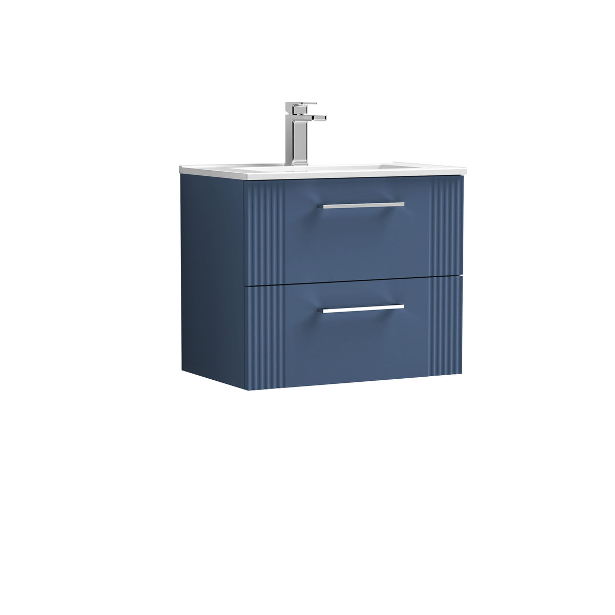 [BFPF393B] Belvide Retro Partial Fluted 2 Drawer Wall Hung Vanity Basin Unit with Minimalist Basin, Choice of Size and Colour - Cutout