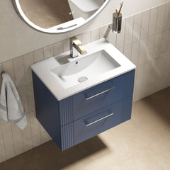 [BFPF393B] Belvide Retro Partial Fluted 2 Drawer Wall Hung Vanity Basin Unit with Minimalist Basin, Choice of Size and Colour - Lifestyle 2