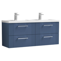 [BFPF393C] Belvide Retro Partial Fluted 4 Drawer Wall Hung Vanity Basin Unit with Double Polymarble Basin, Choice of Colour - Cutout