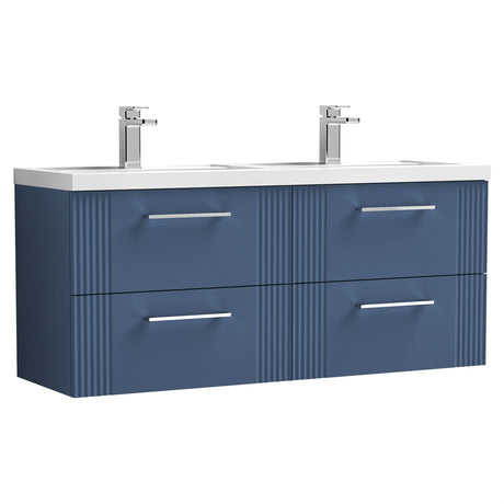 [BFPF393C] Belvide Retro Partial Fluted 4 Drawer Wall Hung Vanity Basin Unit with Double Polymarble Basin, Choice of Colour - Cutout