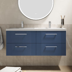 [BFPF393C] Belvide Retro Partial Fluted 4 Drawer Wall Hung Vanity Basin Unit with Double Polymarble Basin, Choice of Colour - Lifestyle 1