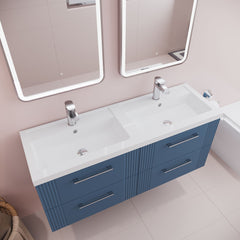 [BFPF393C] Belvide Retro Partial Fluted 4 Drawer Wall Hung Vanity Basin Unit with Double Polymarble Basin, Choice of Colour - Lifestyle 2