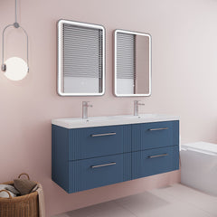 [BFPF393C] Belvide Retro Partial Fluted 4 Drawer Wall Hung Vanity Basin Unit with Double Polymarble Basin, Choice of Colour - Lifestyle 3