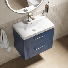 [BFPF393D] Belvide Retro Partial Fluted 2 Drawer Wall Hung Vanity Basin Unit with Thin-Edge Basin, Choice of Size and Colour - Lifestyle 2