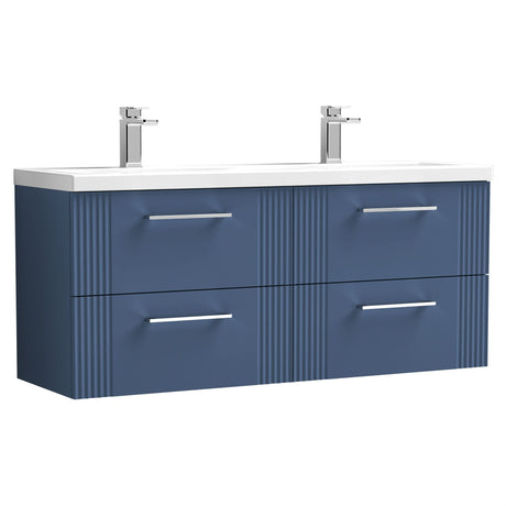 [BFPF393F] Belvide Retro Partial Fluted 4 Drawer Wall Hung Vanity Basin Unit with Double Ceramic Basin, Choice of Colour - Cutout